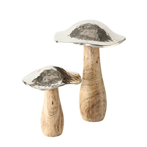 Boltze Dekoaufsteller Fungus 2-teilig (Pilzfiguren, Mangoholz / Aluminium, Dekoration Winter, Herbst, Maße 21x14 cm, 15x12 cm) 1457100, Braun von BOLTZE