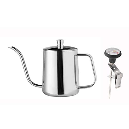 Flisdtry Wasserkocher 600 ml Kaffee Antihaft Edelstahl Tropfkessel mit einem Thermometer von Flisdtry