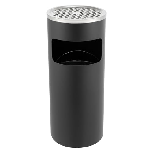 Standaschenbecher mit Mülleimer - Aschenbecher Abfalleimer mit Inneneimer - Edelstahl Draußen Herausnehmbarem Abfalleimer mit Zigaretten-Aschenbecher & Top Grid Löschplatte (Schwarz) von Fliuyr