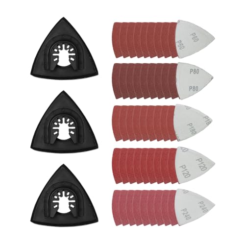 53 Stück Multitool schleifaufsatz Multitool schleifplatte 80mm Fein multimaster schleifplatte Dreieck schleifplatte set mit 60/80/120/180/240er Körnung deltaschleifer schleifpapier (80mm) von Flivra