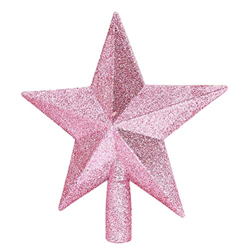 Fliyy 1 Pc 20cm Star Christmas Tree Topper, Five-Pointed Star Glitter Christmas Tree Decoration for Party Home Xmas Decor, Pink von Fliyy
