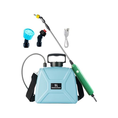 Elektrische Gartenspritze - 5L Rasensprüher,3 Sprühdüsen Bewässerungsgerät mit Schultergurt und Teleskopstange für Gartenpflanzen Pool Hof Boden Fenster von Flkiglm