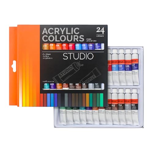 Flkiglm Acrylfarbe - 24 Farben Acrylic Bastelfarbe - Reichhaltige Pigmente Wasserdichte Künstlermaterialien Für Künstler Anfänger Kinder Steine Holz von Flkiglm