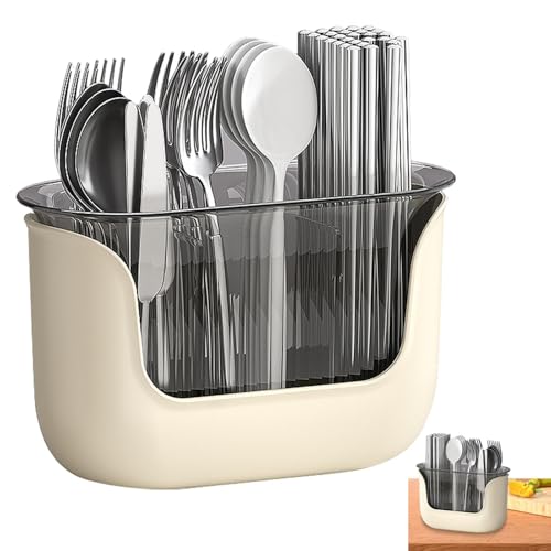 Flkiglm Utensilienhalter für Arbeitsplatte, extra großer Utensilienhalter,Besteckbehälter mit 3 Fächern - Transparenter Utensilienspatel-Caddy-Halter für Saucenlöffel von Flkiglm