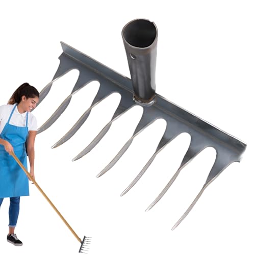 Gartenrechen zum Pflanzen,Rechen zum Pflanzen von Gras, Multifunktionaler Garten-Stahlzieher, Jätzubehör, manueller Gartenrechen Belüften des Bodens, Grabenaushub, Rasenpflege, Bodenlockerung von Flkiglm