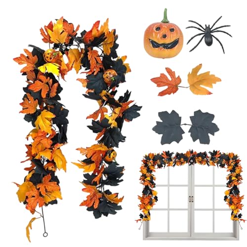 Halloween-Girlande,Kürbis-Deko Für Halloween Innenbereich | Flexibler Mit Blättern Ranken Deko Für Kamin Fenster Tür Innen Außen von Flkiglm