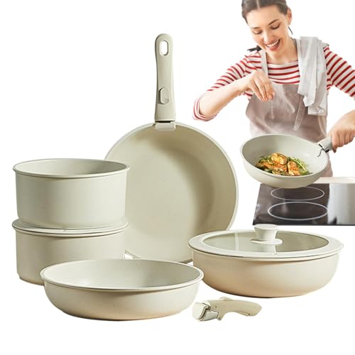 Safe Panspots Set, Induktions-Kochgeschirr-Sets,Pfannen zum Kochen - Antihaftbeschichteter, cremeweißer, abnehmbarer Griff zum Kochen von Bratpfannen. Kochtopf-Set für Bratpfannen von Flkiglm