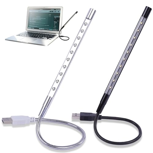 2 Stück USB LED Leselampen mit Flexiblem Schwanenhals – Dimmbare Touch-Schalter Lampe für Laptop, Buch und Bett – Tragbare Lichtquelle in Schwarz und Silber [Energieklasse F] buch lampe von Fllyvly