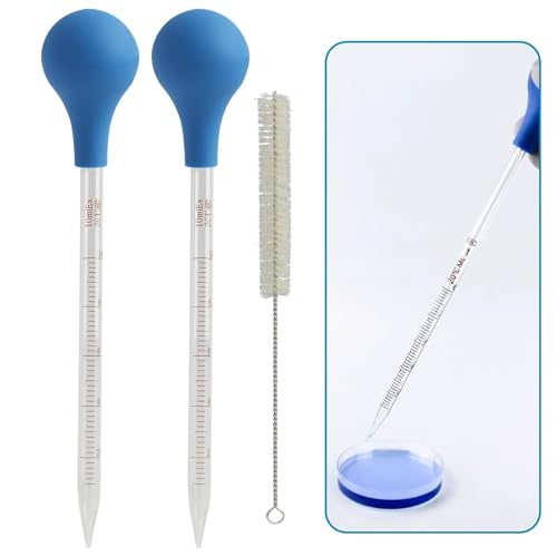 2er Set Pipetten aus Glas, 10ml - Hochwertige Tropfpipetten mit Silikonkappen und Reinigungsbürste, für Labor, Lebensmittelforschung, Medizin und Schule, Verschenken Sie eine Pipettenbürste von Fllyvly