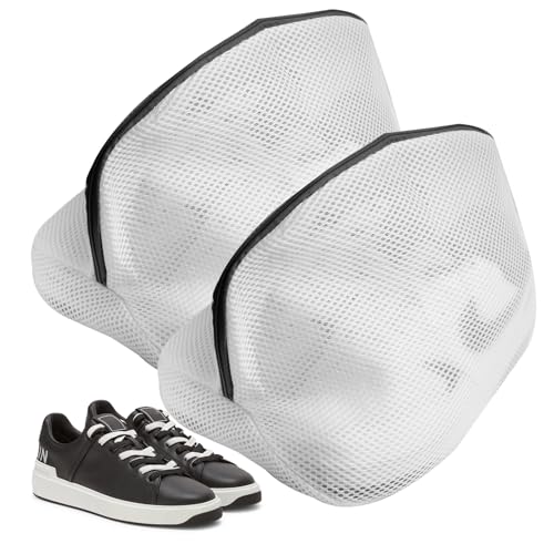 2er Set Schuhwaschbeutel für Waschmaschine, zusammenklappbarer Wiederverwendbare Schuhbeutel mit Dreischichtigem Netz, für Schuhe und Kleidung,Leicht zu reinigen,Universalgröße 24x24x40 cm schwarz von Fllyvly