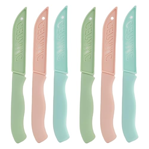 Fllyvly 6-teiliges Küchenmesser Set aus hochwertiger Keramik, Schälmesser mit 80 mm Klingenlänge, schälmesser,schneidemesser,Griff Inklusive Schutzhüllen, für Obst und Gemüse, Langlebig und Scharf von Fllyvly