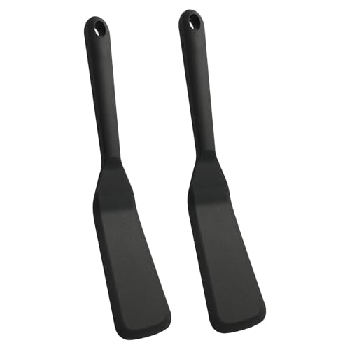 Silikonspatel 2er-Set, antihaftbeschichteter, hitzebeständiger Silikonspatel zum Kochen von Fisch, Pfannkuchen, Eiern, Pizza, BPA-freie Küchenutensilien, ergonomisches Design, schwarz (16 cm x 5 cm) von Fllyvly