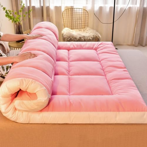 FloAPa Japanische Bodenmatratze Futonmatratze Dicke Tatami Matte Anti Rutsch Schlafen Mat Faltbare Roll Up Matratzen Für Camping,Rosa,150 * 200CM von FloAPa