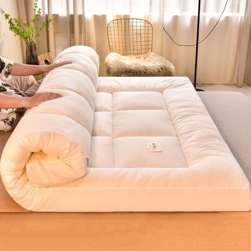 FloAPa Japanische Futonmatratze Dicke Tatami Matte Schlafmatte rutschfeste Schlafmatte Faltbare Roll-Up Matratzen Für Camping,Weiß,90 * 200CM von FloAPa