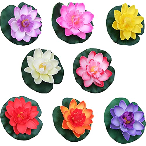 Floatdream 8 Stücke Schwimmender künstlicher Lotus, Schwimmende Blumen, Seerose Blume Dekor, für Verwendet in Pools, Aquarien, Bachszenen (8 Farben) von Floatdream