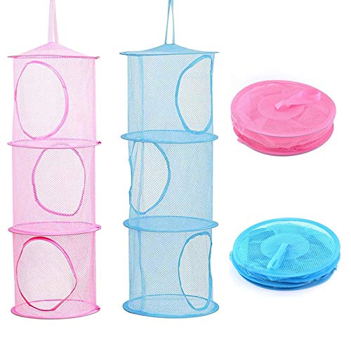 Floatdream 2 Stück Mesh Speicher Korb, Set Mesh Hängender Speicher Korb, Faltbar Aufbewahrungsnetze, für Aufbewahrung von Kleinen Kleidungsstücken und Kleinigkeiten(Pink, Blau) von Floatdream