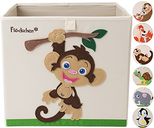 Flöckchen Kinder Aufbewahrungsbox, Spielzeugbox für Kinderzimmer I Spielzeug Box (33x33x33) passt ins Kallax Regal I Kinder Motiv Tiere (Anton der Affe) von Flöckchen