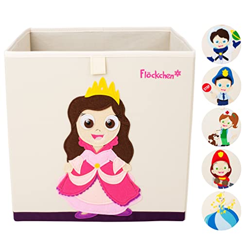 Flöckchen Kinder Aufbewahrungsbox | Premium Spielzeugkiste für Kinderzimmer I Spielzeug Box (33x33x33) bringt Ordnung ins Kallax Regal I Kinder Motiv (Pia die Prinzessin) von Flöckchen