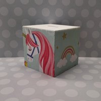 Spardose Würfel Einhorn Regenbogen Geburt Einschulung Baby Geburtstag von EMMERICHkreativ