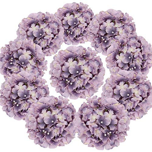 Flojery Hortensienköpfe aus Seide, künstliche Blumen mit Stielen für Zuhause, Hochzeitsdekoration, 10 Stück (Dream Purple) von Flojery