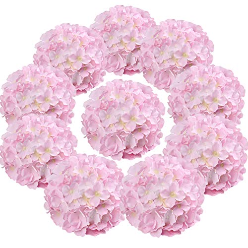 Flojery Hortensienköpfe aus Seide, künstliche Blumen mit Stielen für Zuhause, Hochzeitsdekoration, 10 Stück (Rosa) von Flojery
