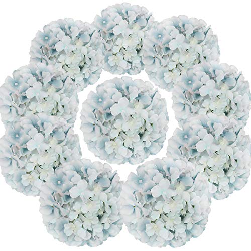 Flojery Hortensienköpfe aus Seide, künstliche Blumen mit Stielen für Zuhause, Hochzeitsdekoration, 10 Stück (Seeblau) von Flojery