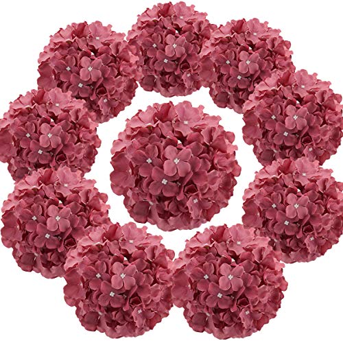Flojery Hortensienköpfe aus Seide, künstliche Blumen mit Stielen für Zuhause, Hochzeitsdekoration, 10 Stück (malvenfarben) von Flojery