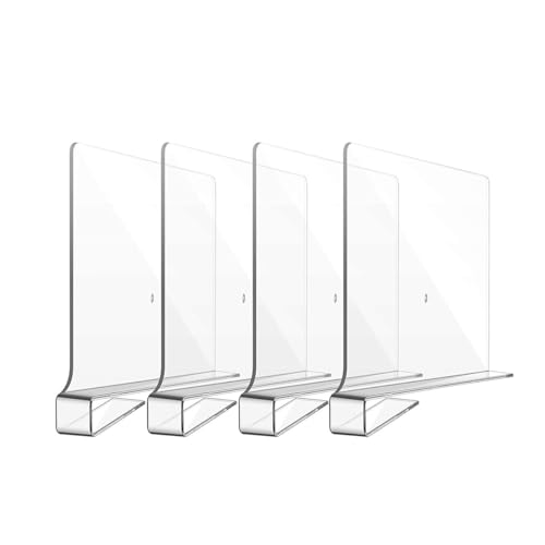 Flokoo Regalverteiler - 4 Stück - Transparent - Kleiderschrank Organizer - Regal Organizer - Bücherständer - Regalverteiler - Schrank Verteiler von Flokoo