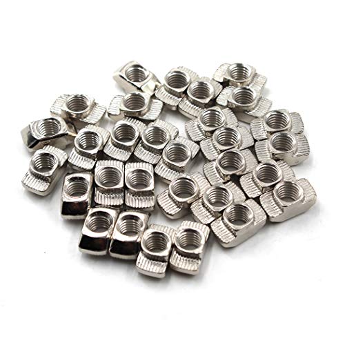 (50 Stücke) 4040 M6 T-Nutmutter vernickelter Karbonstahl, T-Nutmutter für Aluminium-Extrusion, europäische Norm von Flomore