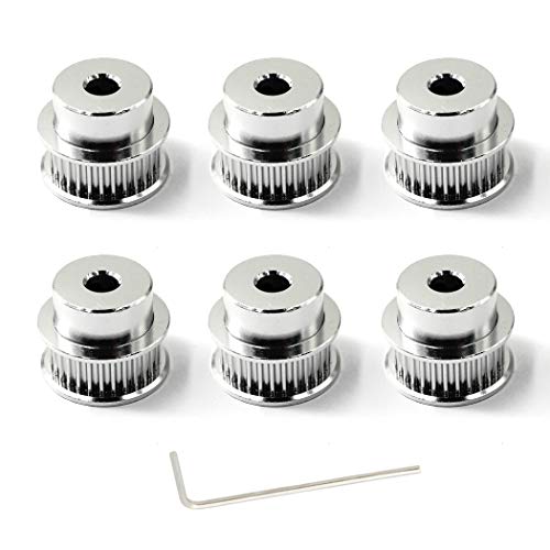 GT2 pulley 36 teeth zahnriemenscheibe 6.35mm bohrung umlenkrollen für seile 6mm 3D Drucker Zahnriemen Rolle Packung mit 6 (Schraubenschlüssel enthalten) von Flomore