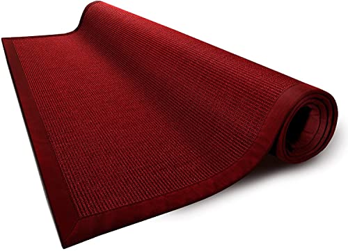 100% Reiner Sisal Teppich Rot Amazonas mit Bordüre in verschiedenen Größen (160 x 230 cm) von Floordirekt