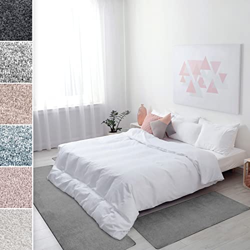 Floordirekt Bettumrandung Sundae - Bettvorleger Velours Teppichläufer - 3-teiliges Läufer-Set in 3 Größen (B: 67 cm | L: 1 x 250 cm + 2 x 140 cm, Silber) von Floordirekt