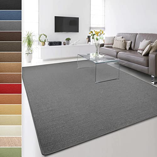 Floordirekt 100% reines Sisal - Sisalteppich - Teppich für Wohnzimmer - Naturfaser - Läufer (Grau, 200 x 200 cm) von Floordirekt