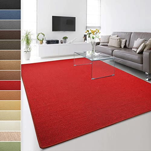Floordirekt 100% reines Sisal - Sisalteppich - Teppich für Wohnzimmer - Naturfaser - Läufer (Rot, 160 x 230 cm) von Floordirekt