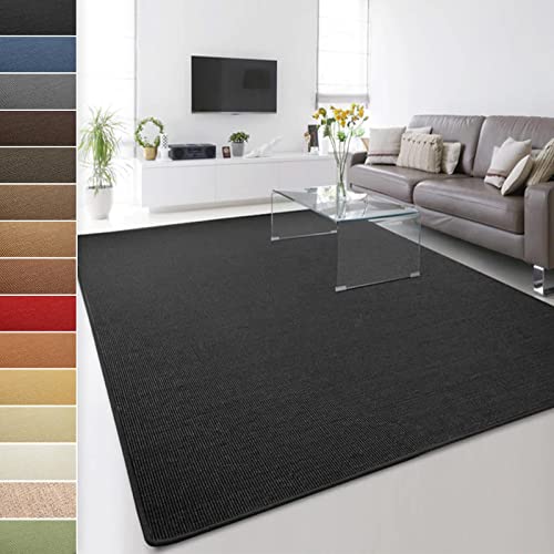 Floordirekt 100% reines Sisal - Sisalteppich - Teppich für Wohnzimmer - Naturfaser - Läufer (Schwarz, 200 x 300 cm) von Floordirekt