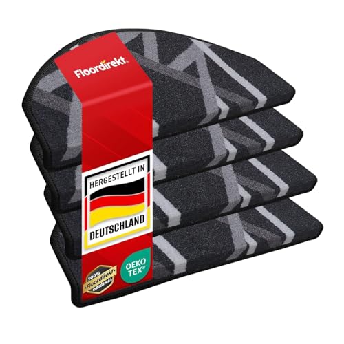 Floordirekt 15x Treppenstufen Matten, Stufenmatten innen für Treppe, Treppenteppich, selbstklebend, Teppich für Treppenstufen, Treppenschutz, Stufenteppich (Printed, Anthrazit, 65x23 cm, Halbrund) von Floordirekt