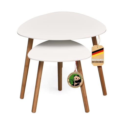 Floordirekt 2er Set Couchtisch in Weiss, Beistelltisch aus Holz, Wohnzimmertisch rund, Kleiner Sofa Kaffeetisch in modernem Design (Oregon) von Floordirekt