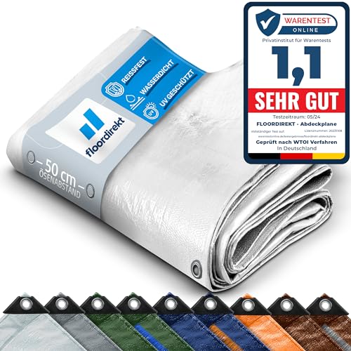Floordirekt Abdeckplane | Gewebeplane | Schutzplane | Bootsplane | Zeltunterlage für Camping & Outdoor | Garten | wasserdichte Planemit Ösen | Viele Größen & Farben 6x8m, 48m² 240 g/m², Weiß Floordirekt Abdeckplane | Gewebeplane | Schutzplane | Bootsplane | Zeltunterlage für Camping & Outdoor | Garten | wasserdichte Planemit Ösen | Viele Größen & Farben 6x8m, 48m² 240 g/m², Weiß von Floordirekt