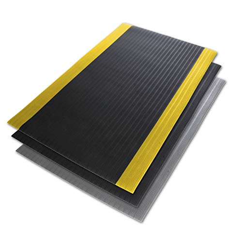 Floordirekt Anti-Ermüdungsmatte Softer-Work-Mat 60 x 100 cm, Schwarz-Gelb - Ergonomische Arbeitsplatzmatte - Gerippte, Rutschhemmende & dämpfende Oberfläche von Floordirekt