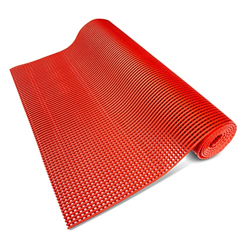 Floordirekt Poolmatte Untergrund Bodenschutzmatte Pool Unterlegmatte Outdoor Adria | Fußmatte mit Drainagefunktion rutschfestes PVC für, Nasszonen & Arbeitsplätze | Meterware (120 x 400 cm, Rot) von Floordirekt