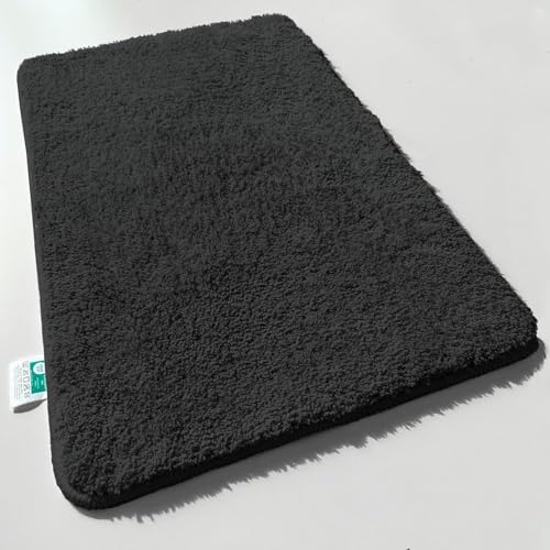 Floordirekt Badematte Sky - Badezimmerteppich - Weicher, dichter Hochflor - Rutschhemmend & Schnell trocknend - Geeignet für Fußbodenheizung - Eckig & Rund (50 x 60 cm, Schwarz) von Floordirekt