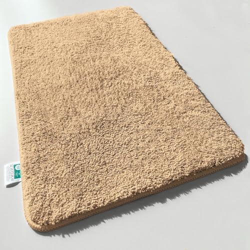 Floordirekt Badematte Sky - Badezimmerteppich - Weicher, dichter Hochflor - Rutschhemmend & Schnell trocknend - Geeignet für Fußbodenheizung - Eckig & Rund (50 x 80 cm, Beige) von Floordirekt