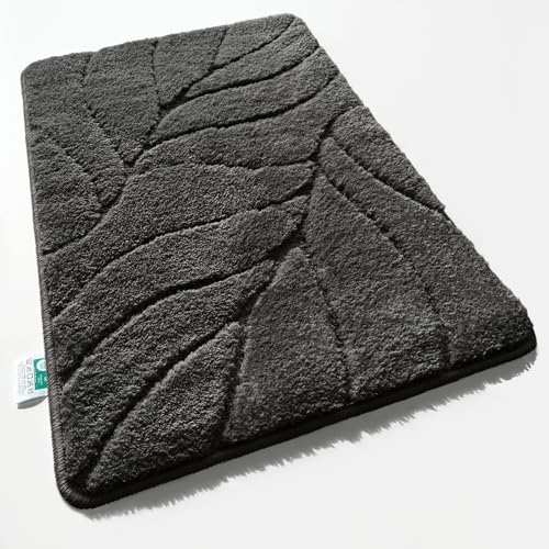 Floordirekt Badteppich - extra flauschig & schnelltrocknend - Badezimmerteppich mit rutschhemmender Rückseite - Badematte Duschvorleger (Maris) (Dunkelgrau, rund 120 cm) von Floordirekt