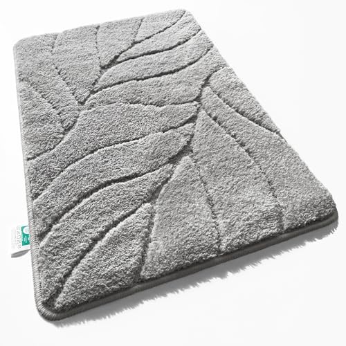 Floordirekt Badteppich - extra flauschig & schnelltrocknend - Badezimmerteppich mit rutschhemmender Rückseite - Badematte Duschvorleger (Maris) (Silber, 50 x 80 cm) von Floordirekt