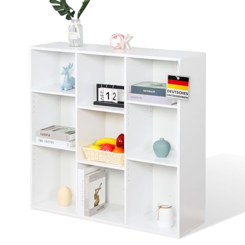 Floordirekt Bücherregal, Regal weiß mit 9 Fächern, Würfelregal, 30T x 97,7B x 97,5H cm, Raumteiler für Kinderzimmer, Wohnzimmer, Büro und Schlafzimmer (Arkansas) von Floordirekt