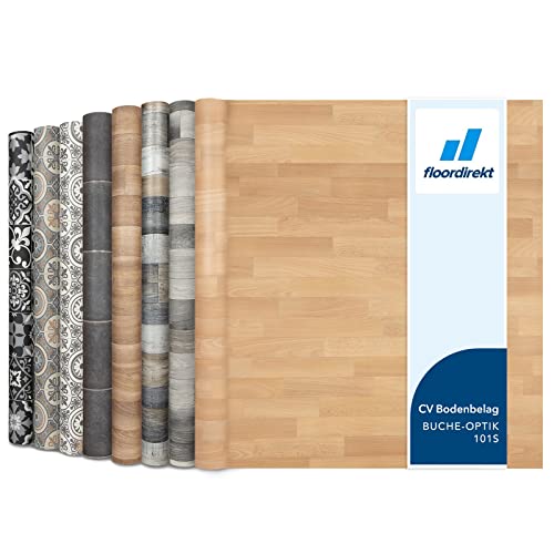 Floordirekt PVC Bodenbelag Meterware nach Maß Vinylboden, CV Linoleum für Küche & Balkon in Holzoptik, Fliesenoptik, Steinoptik - robust & pflegeleicht 100 x 200 cm | Atlantic | Buche-optik 101s von Floordirekt