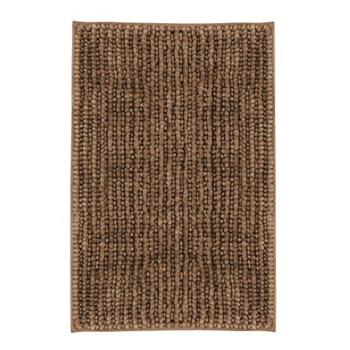 Floordirekt Chenille Badematte Coral | Zarte kräftige Farben | Badezimmer-Teppich | Waschbarer Badvorleger (50 cm x 80 cm, Beige) von Floordirekt