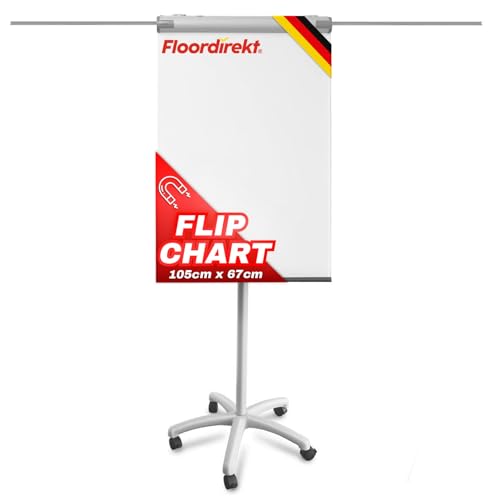 Floordirekt Flipchart mit Rollenfuß Ständer, Blockhalter & Seitenarmen - magnetisch & beschreibbar & höhenverstellbar - Whiteboard Tafel Magnettafel - Flipchart Board mit Ablageschale Pira von Floordirekt