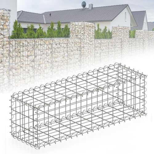 Floordirekt Gabione, Steinkorb aus Metall, 100x30x30 cm verzinkter Drahtkorb mit Maschenweite 5 x 10 cm, Steinmauer als Gartenzaun, Gabionengitter als Sichtschutz, Lenox von Floordirekt