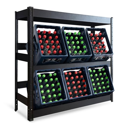 Floordirekt Getränkekistenregal mit Ablage für 6 Kisten - 110 x 110 x 30 cm - Getränkeregal, Kastenregal für Getränkekisten, Flaschenregal, Kastenständer - Regal für Getränkekästen (Osaka) von Floordirekt